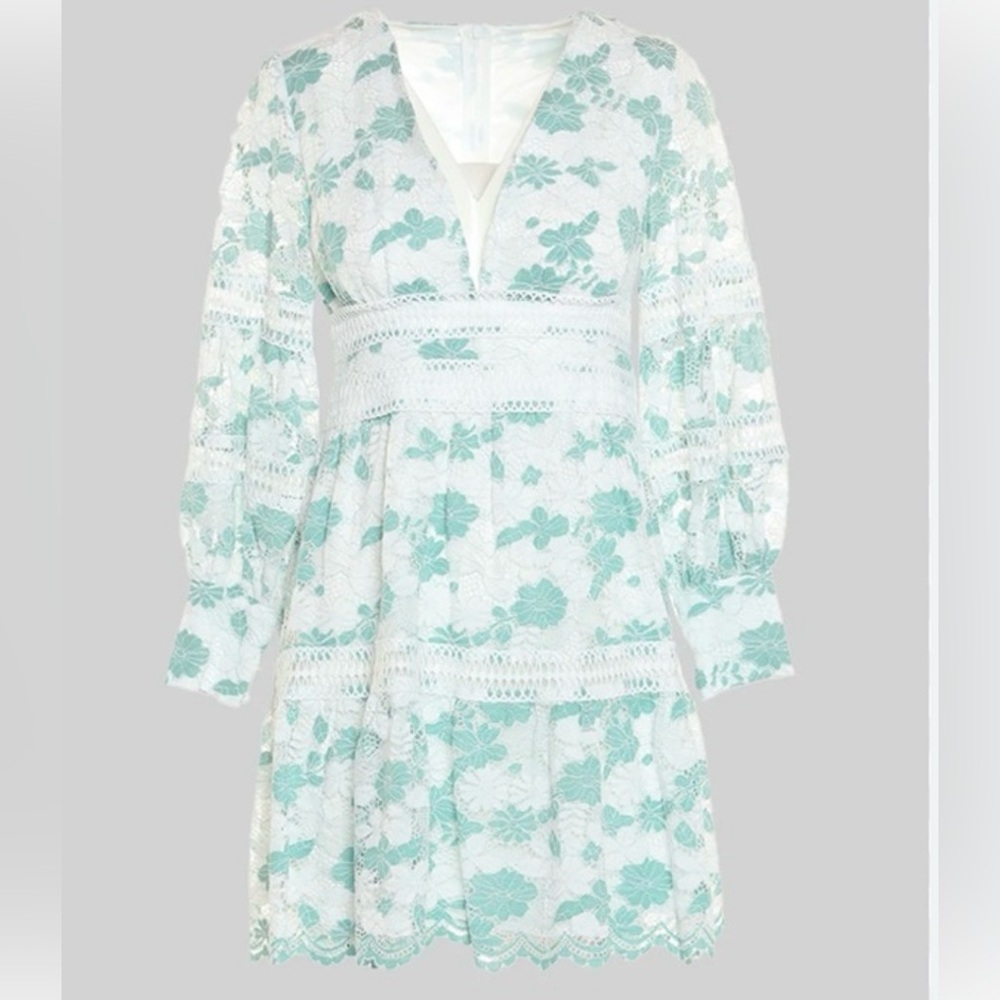Beulah green and white lace mini dress